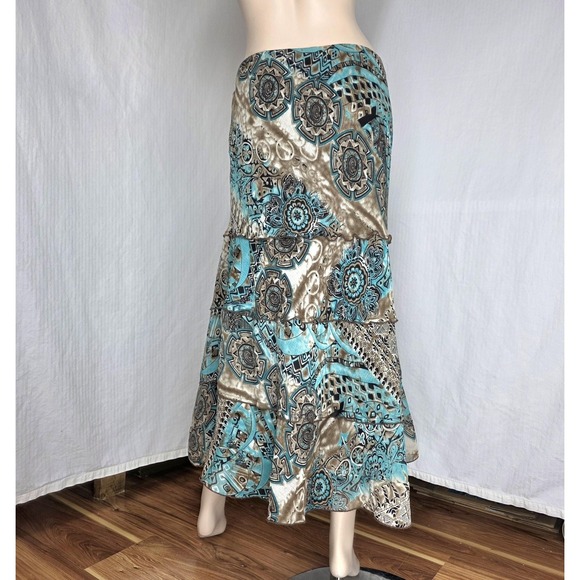 Vtg Y2k Dressbarn Maxi Skirt Womens XL Blue Brown Paisley Tiered Boho Made USA - Picture 3 of 11